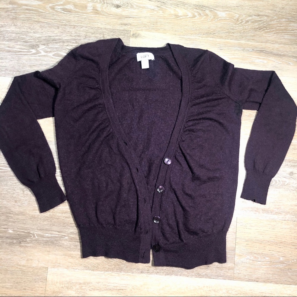 Ann Taylor LOFT Purple Wool & Polyester Cardigan